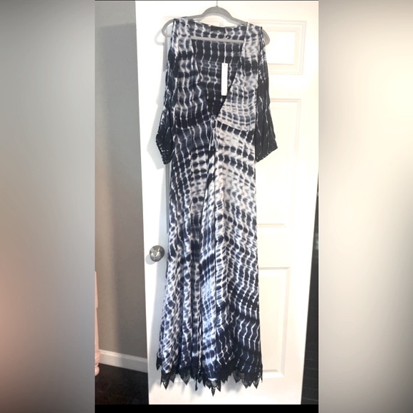 LINE & DOT NWT FRENCH BLUE TIE-DYE MAXI COVER UP - Picture 3 of 10